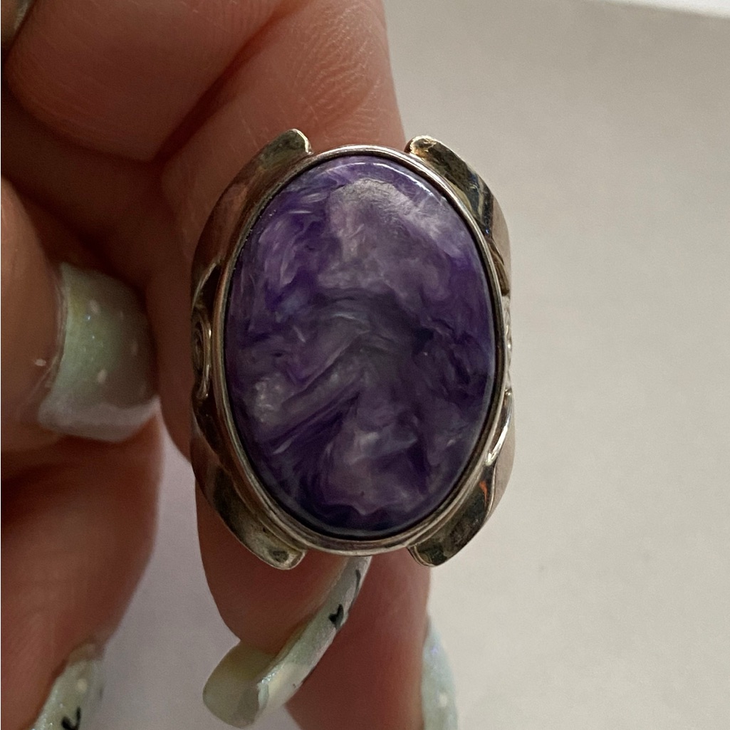 Sterling Silver Sajen Oval Amethyst Charoite Ring - Size 10